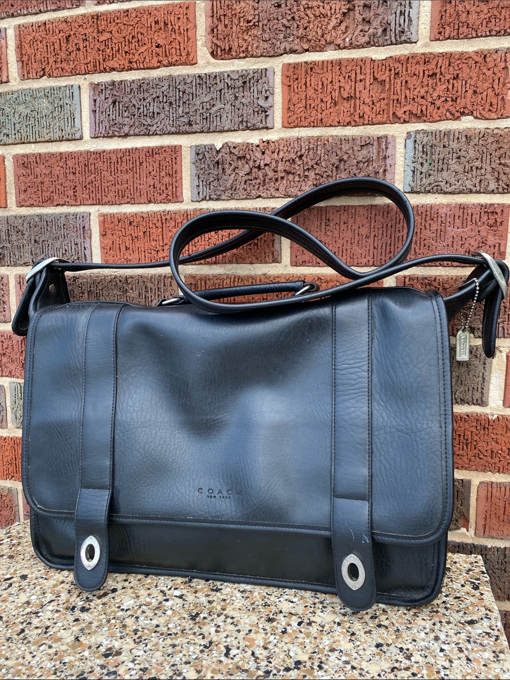 Coach Black Leather Men's Messenger Bag with Adjustable Strap